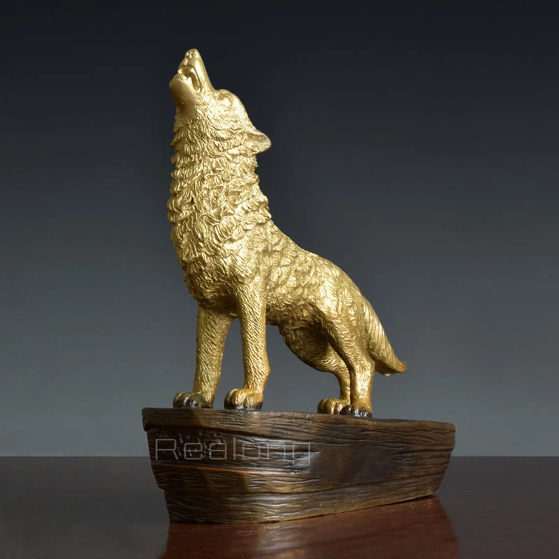 Modern Art Bronze Wolf Statue Bronze Wolf Sculpture Animal Bronze Casting Art Figurine For Home Decor Ornament Collection Gifts