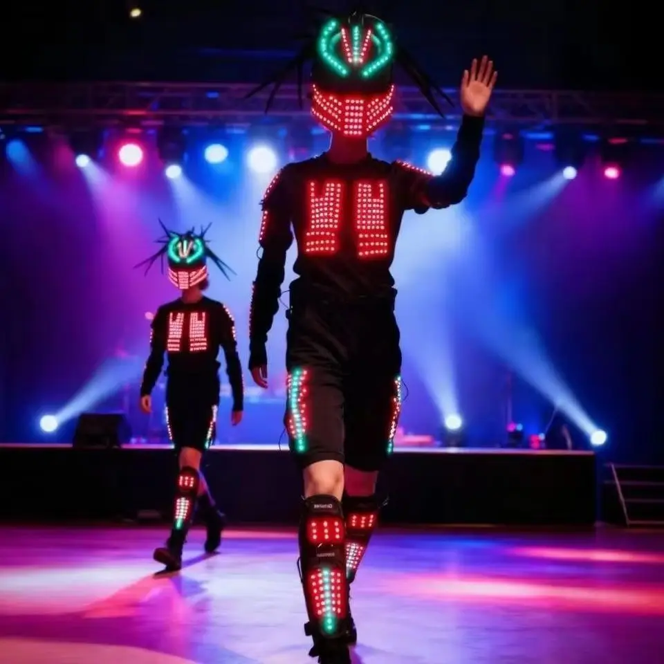 LED Luminous Robot Suit with Helmet RGB Flashing Lights Night Club Stage Performance Costume DJ Cosplay Outfit