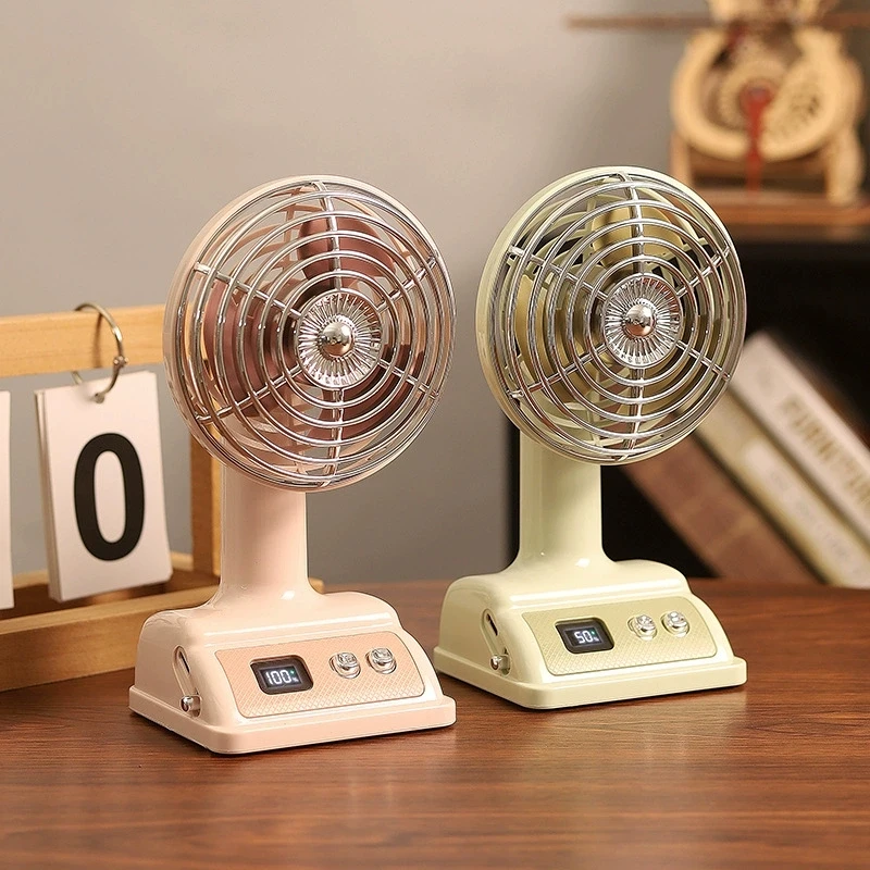 Retro Nostalgic Classic Desktop Office Fan 100 Speed Levels Adjustable Student Dormitory Rechargeable Fan