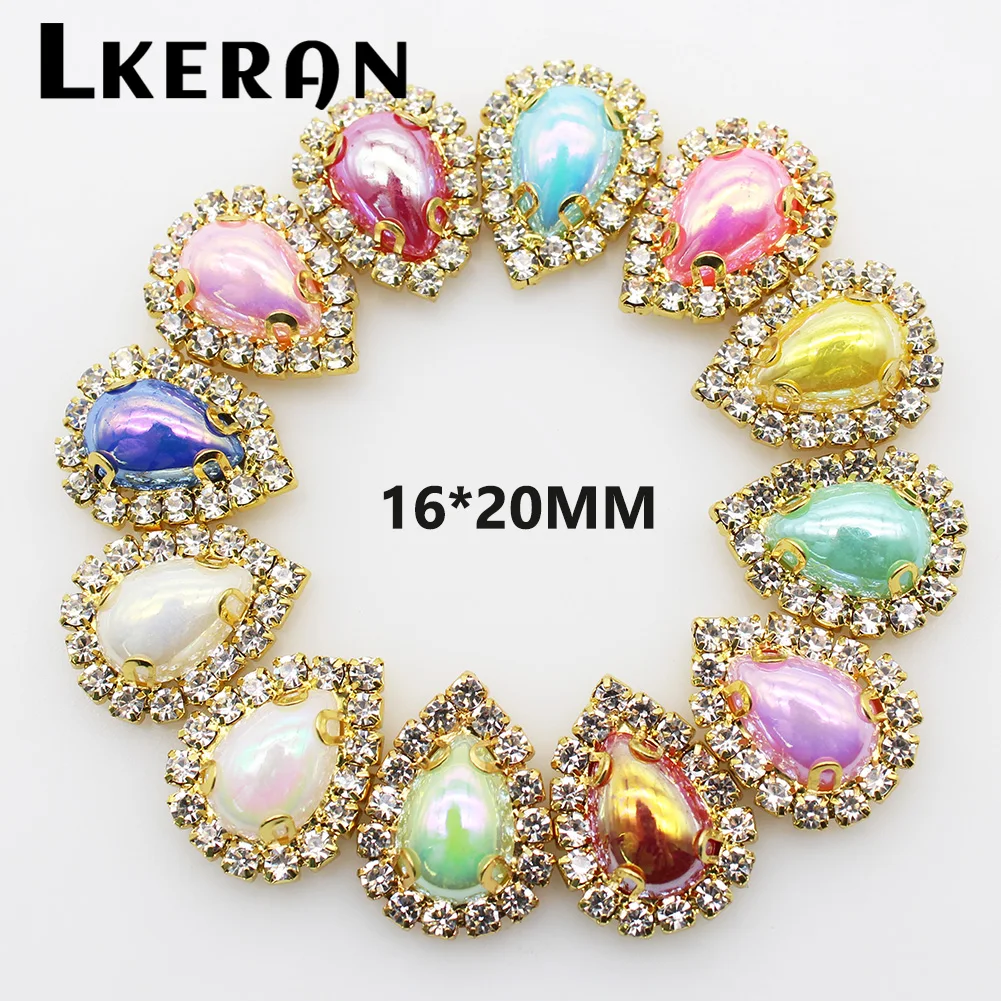 LKERAN 16*20mm 10pcs 4-Hole AB Pearl Buttons Gold Metal Craft DIY Sewing Decorative Clothing Button Accessories