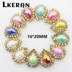 LKERAN 16*20mm 10pcs 4-Hole AB Pearl Buttons Gold Metal Craft DIY Sewing Decorative Clothing Button Accessories
