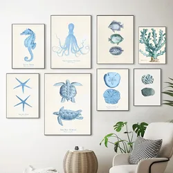 1PC Marine Life Illustrations Poster Self-adhesive Art Waterproof Paper Sticker Coffee House Bar Room Wall Decor
