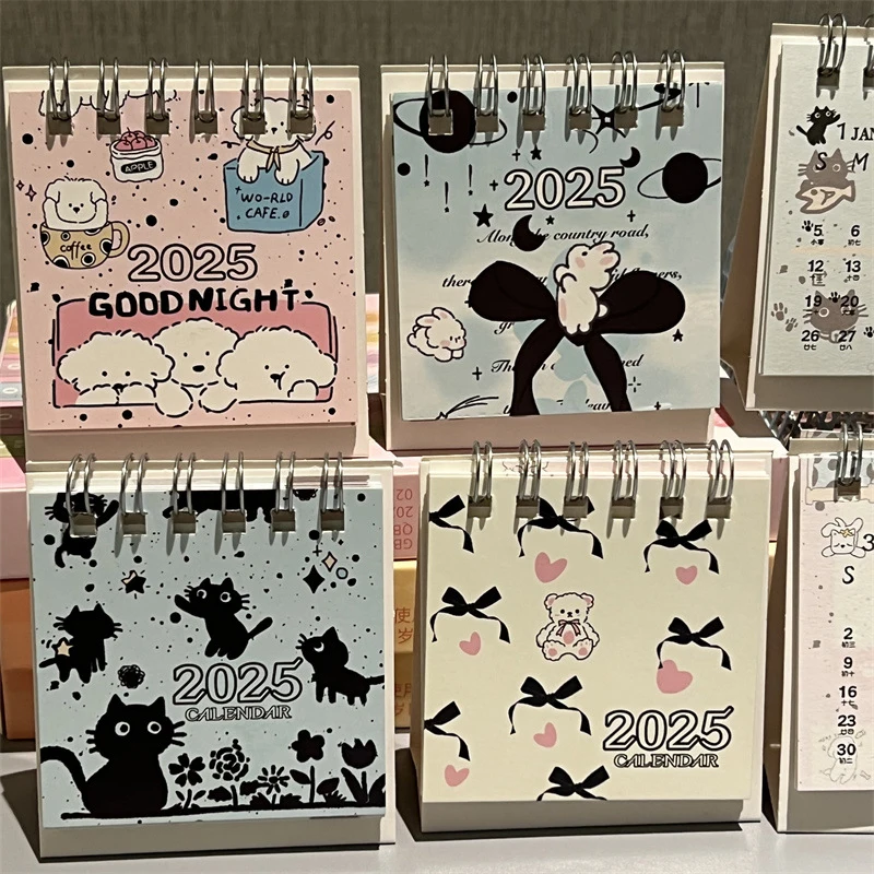 

1 шт. 2025 мини-милый ежемесячный календарь 12 месяцев разных фотографий настольный перекидной календарь для украшения дома и школы