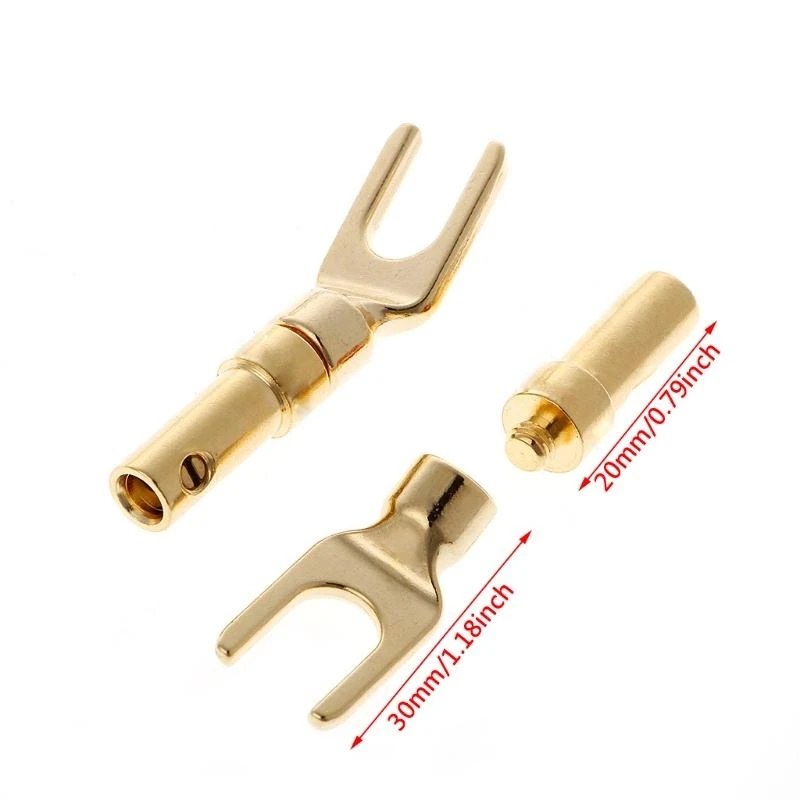 8 Pcs Brass Gold Plated Y Spade Speaker Plugs o Screw Fork Connector Adapter