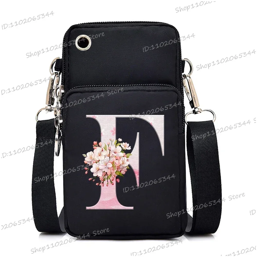 Sac messager pour femme, petit sac à main, portefeuille à bandoulière initié pour téléphone, porte-monnaie imprimé alphabet Sakura 26, porte-cartes