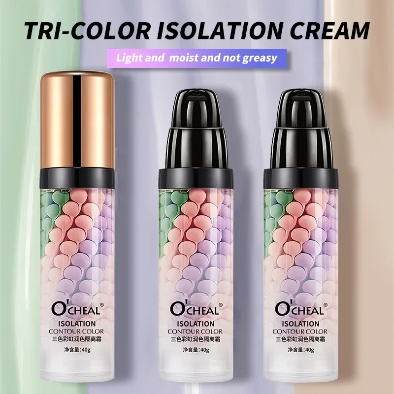 Face Makeup Primer Tri-color Cream Contour Color Isolation Waterproof Makeup Foundation Natural Makeup Base Cream Brighten Skin