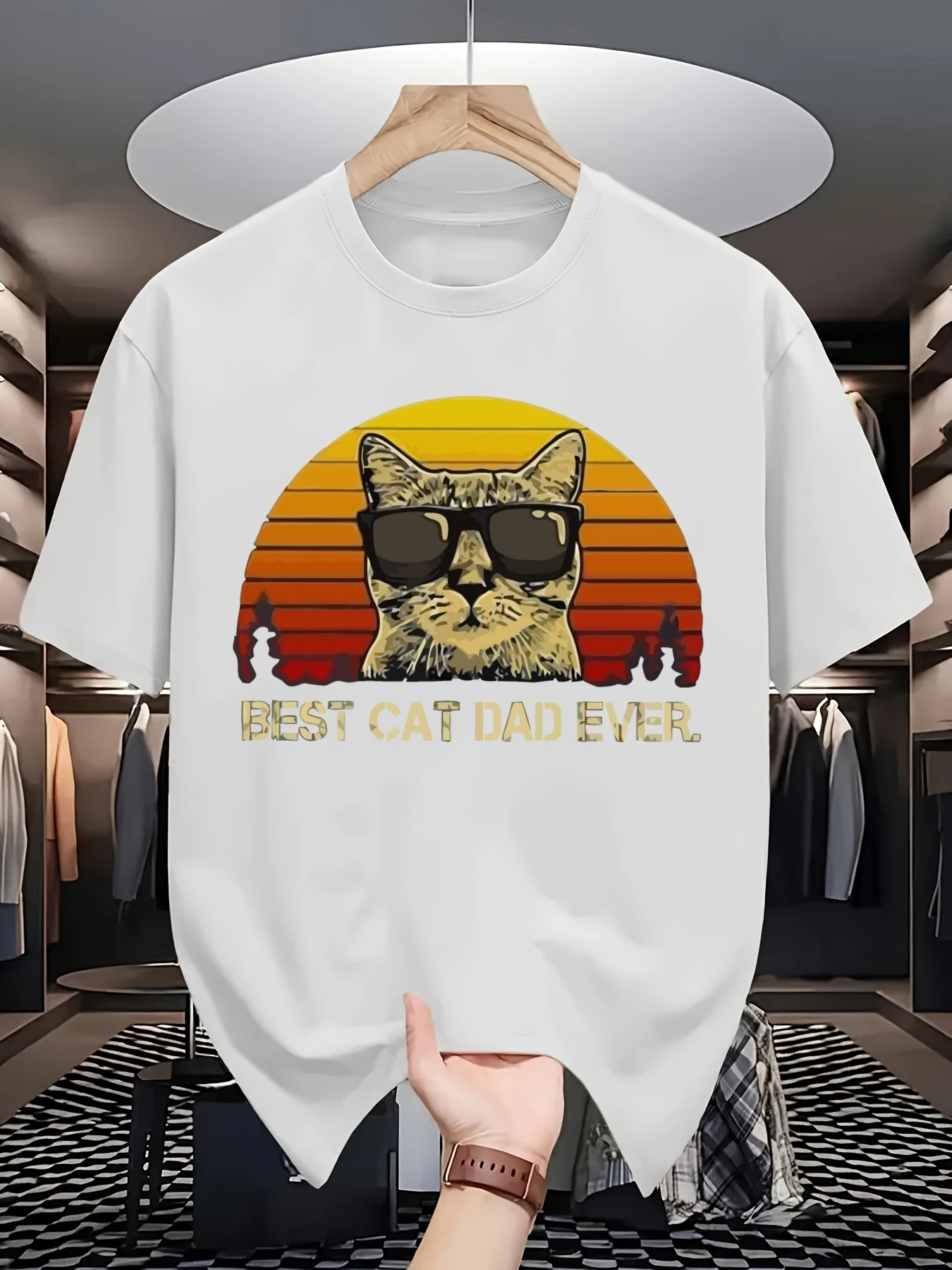 Best Cat Dad Ever Prints 21 Colors T-Shirt Man Summer Soft Oversize T Shirts Cotton All-Match New Top Loose Hip Hop Clothes