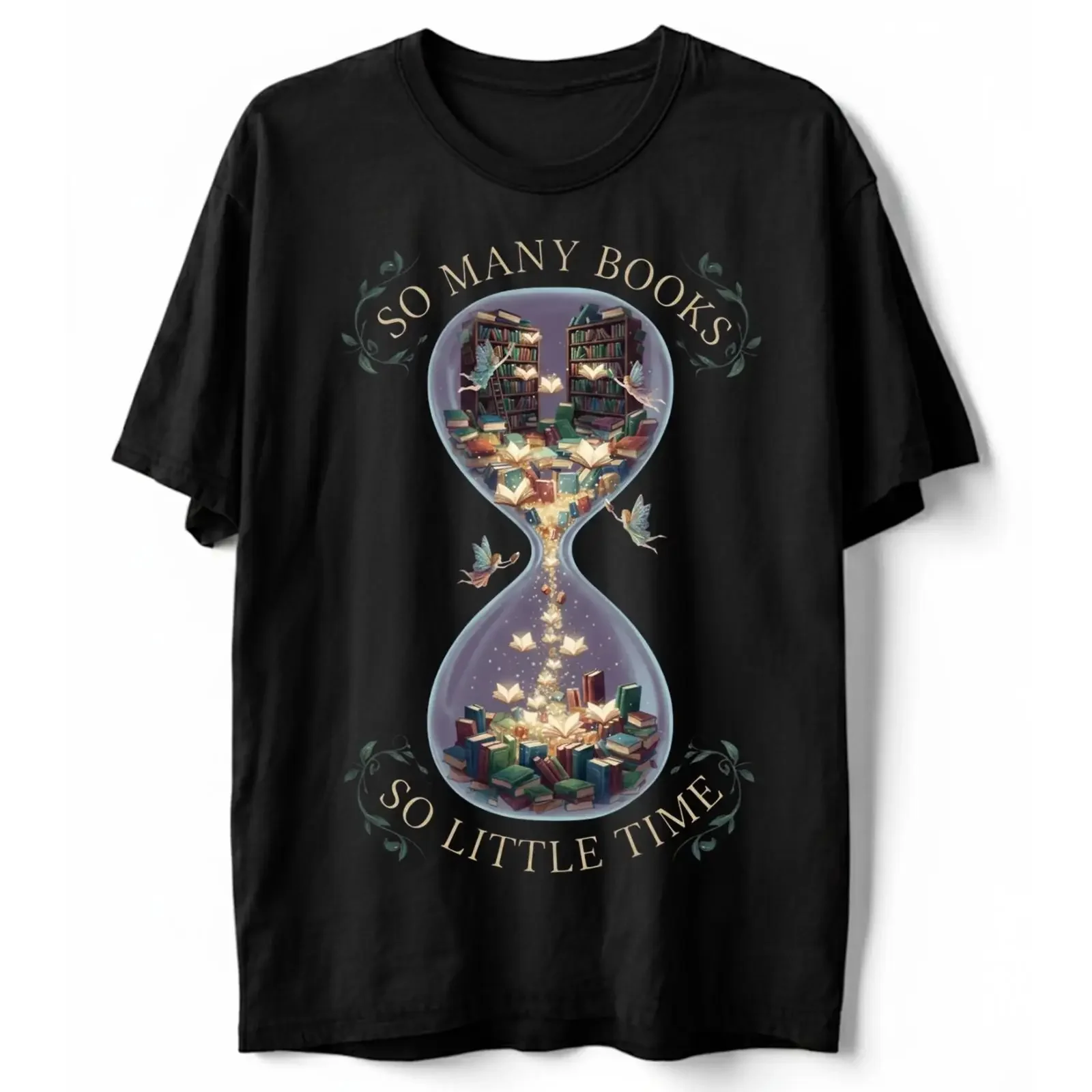 So Many Books Little Time T Shirt Book Lover Reading Hourglass Fairy Bookworm vintage Washed Stretched Top For Everyday Wear