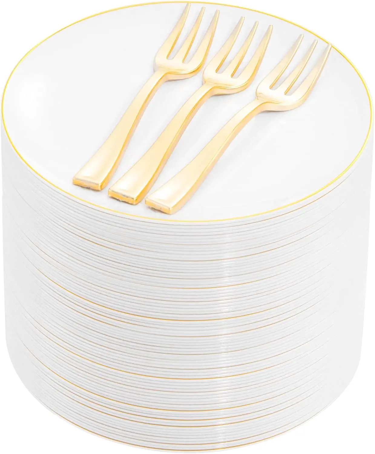 

200Pcs Gold Disposable Dessert Plates with Forks, 6.3" and 5", for Wedding Party Christmas New Year