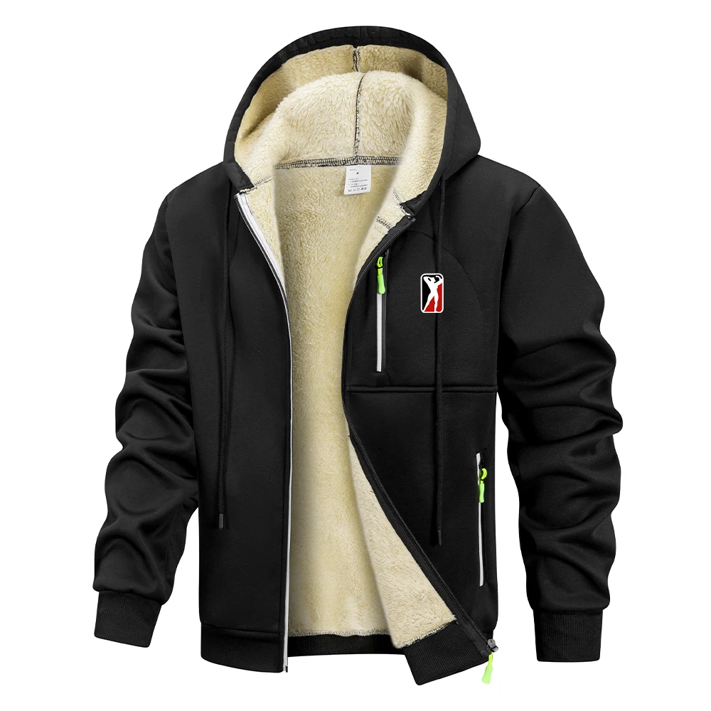 Men's Thickened Warm Hoodies With Fitness Icon Print And Zippered Pockets Casual Sweatshirt For Daily Wear Street Style Commute