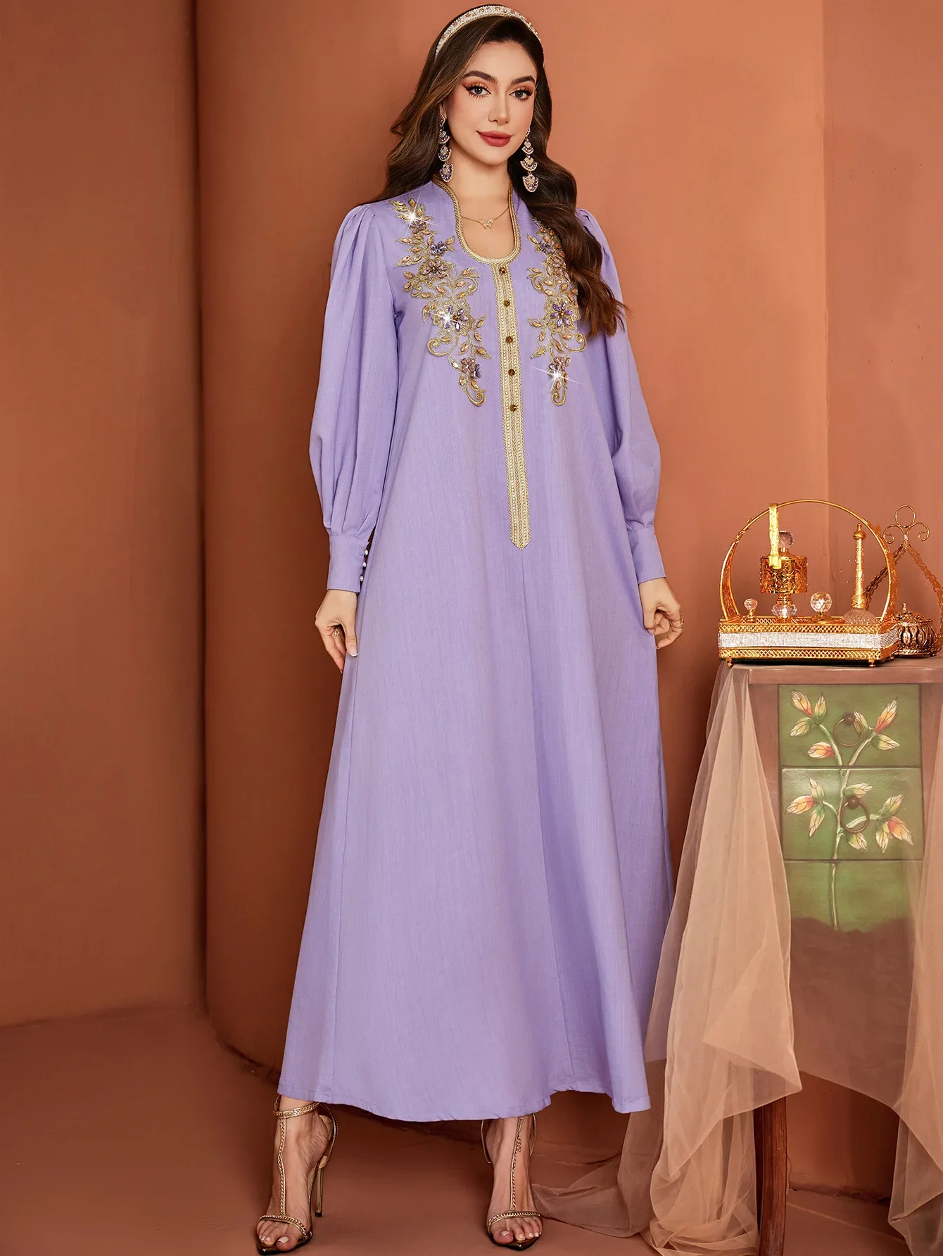 Eid Muslim Dress Women Abaya Diamond Puff Sleeve Long Dresses Vestidos Largos Party Caftan Jalabiya Ramadan Arab Long Robe 2025