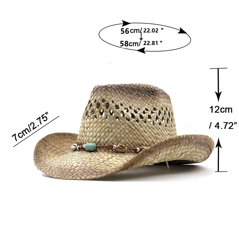 New Hollow Out Unisex Shading Outdoor Wide Brim Cowboy Straw Hat Solid Color Fashion Sun Protection Beach Hat Summer Cap