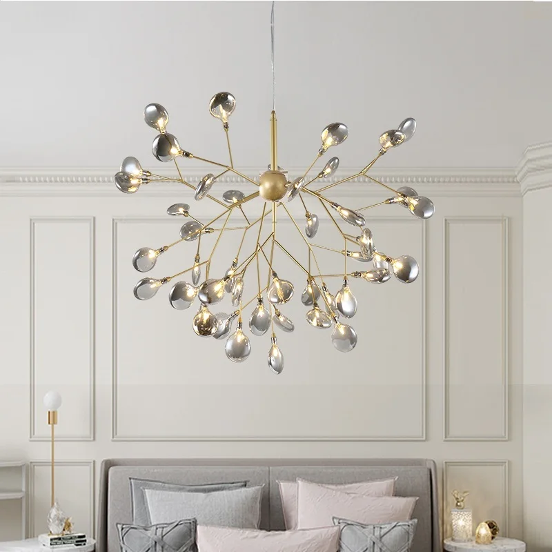 

Nordic living room chandelier soot/transparent modern minimalist dining room bedroom light luxury kitchen firefly chandelier