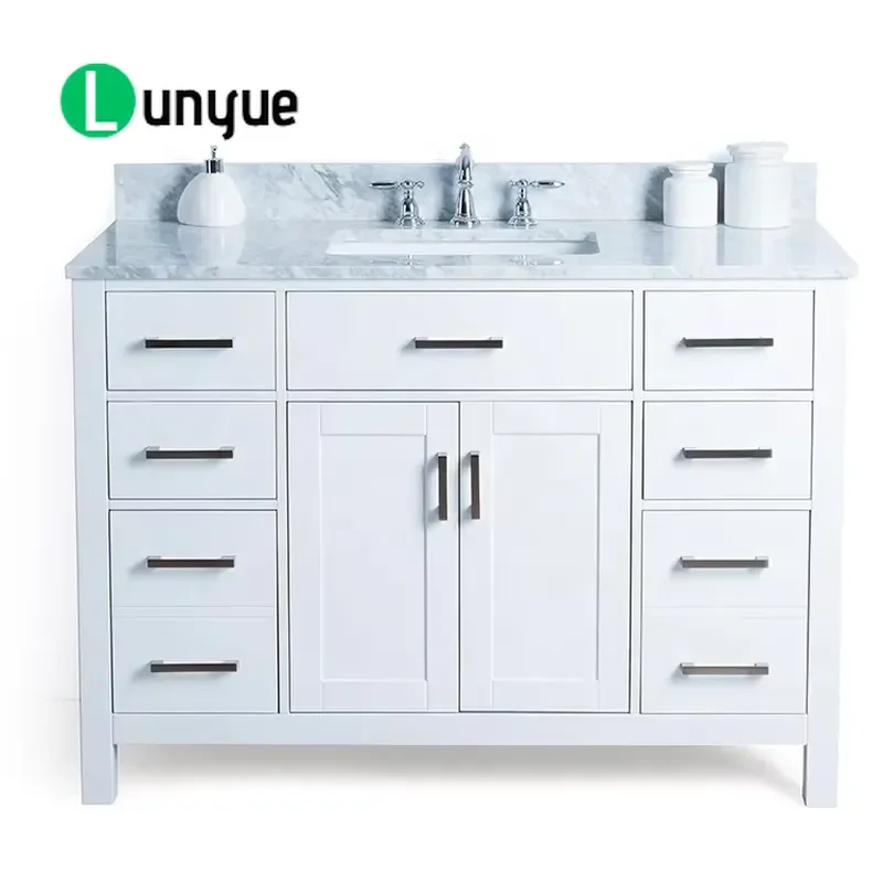 48 Inch Bathroom Vanity Unit with Single Sink Waterproof Storage Cabinet Modern Wall Mounted Washbasin Console for Home