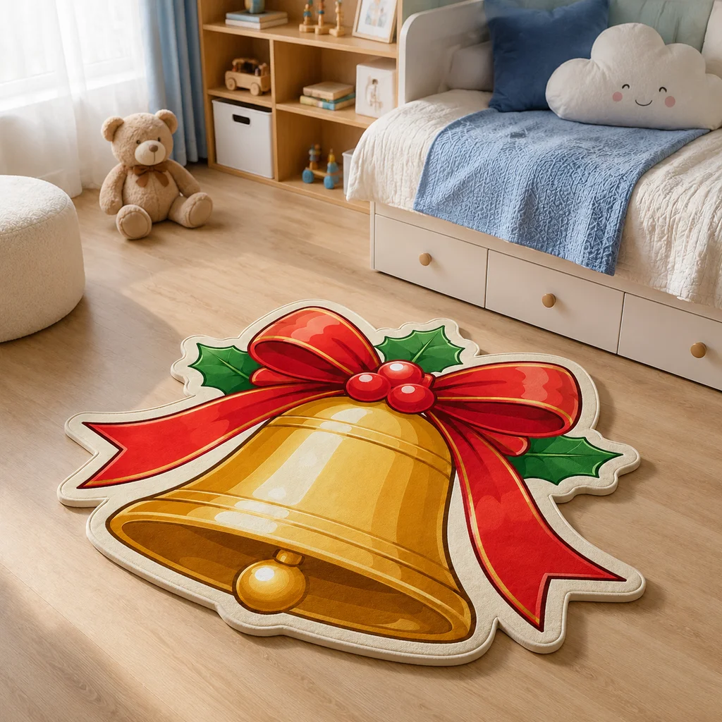 VIKAMA Bell with Candy Cane Floor Mat Washable Floor Mat Custom Floor Mat Bathroom  Mat Easy Clean Floor Mat Dirt Trapper Mat