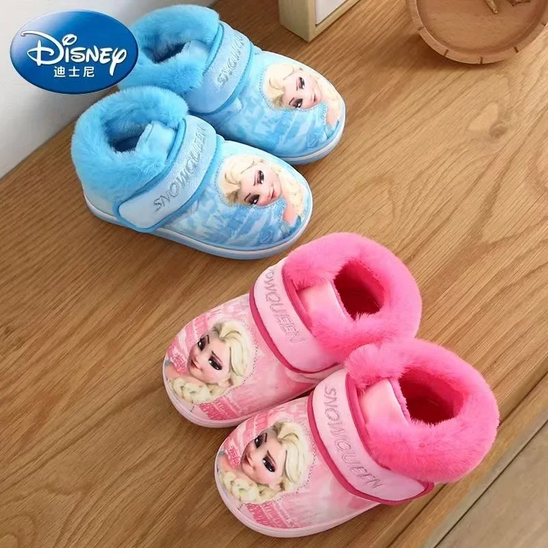 Disney Winter Children Cotton Slipper Boy Girl Cartoon Frozen Elsa Print Warm Princess Baby Indoor Home Shoes Soft Kid Snow Boot