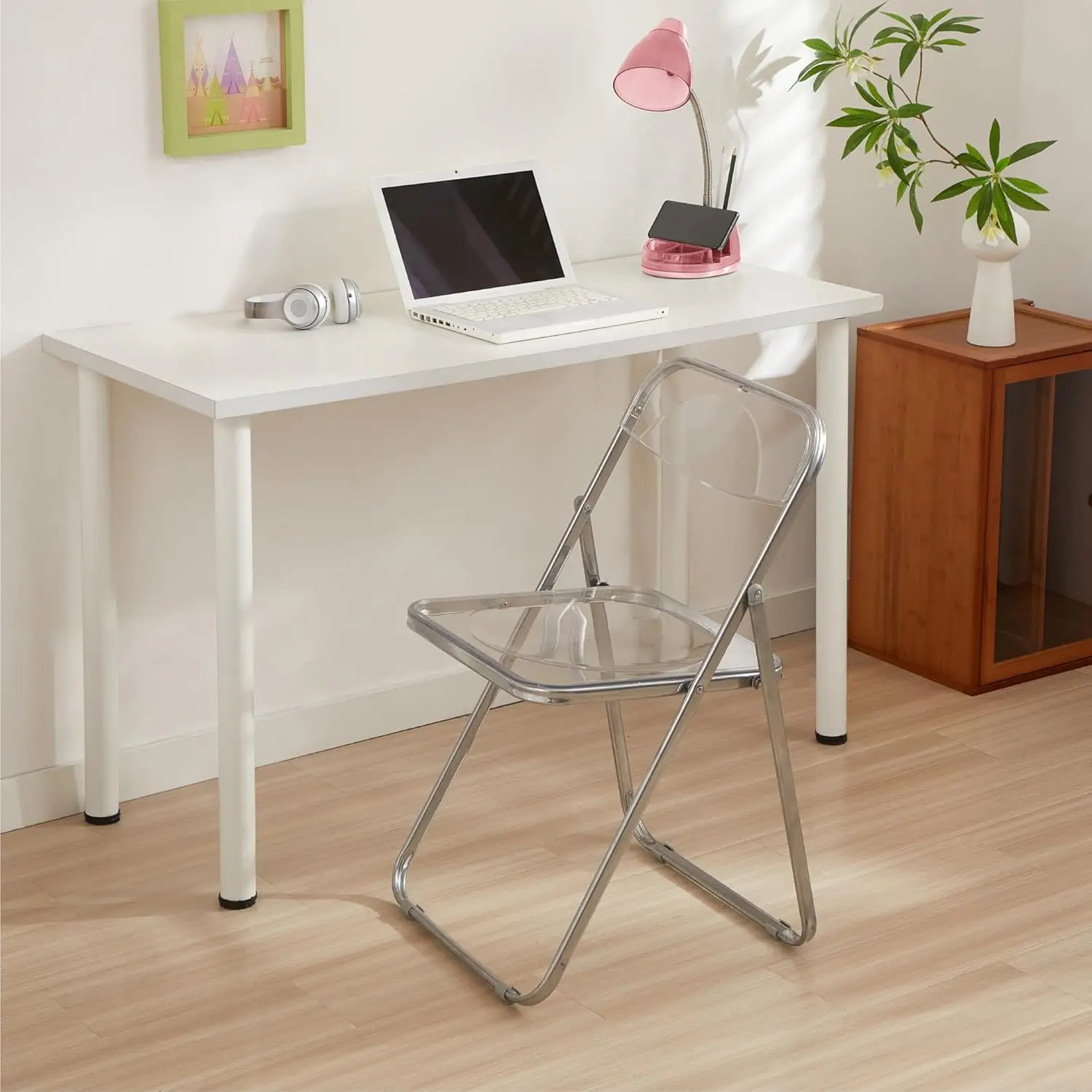 Transparent Acrylic Modern Folding Chair with Chrome Frame, Clear