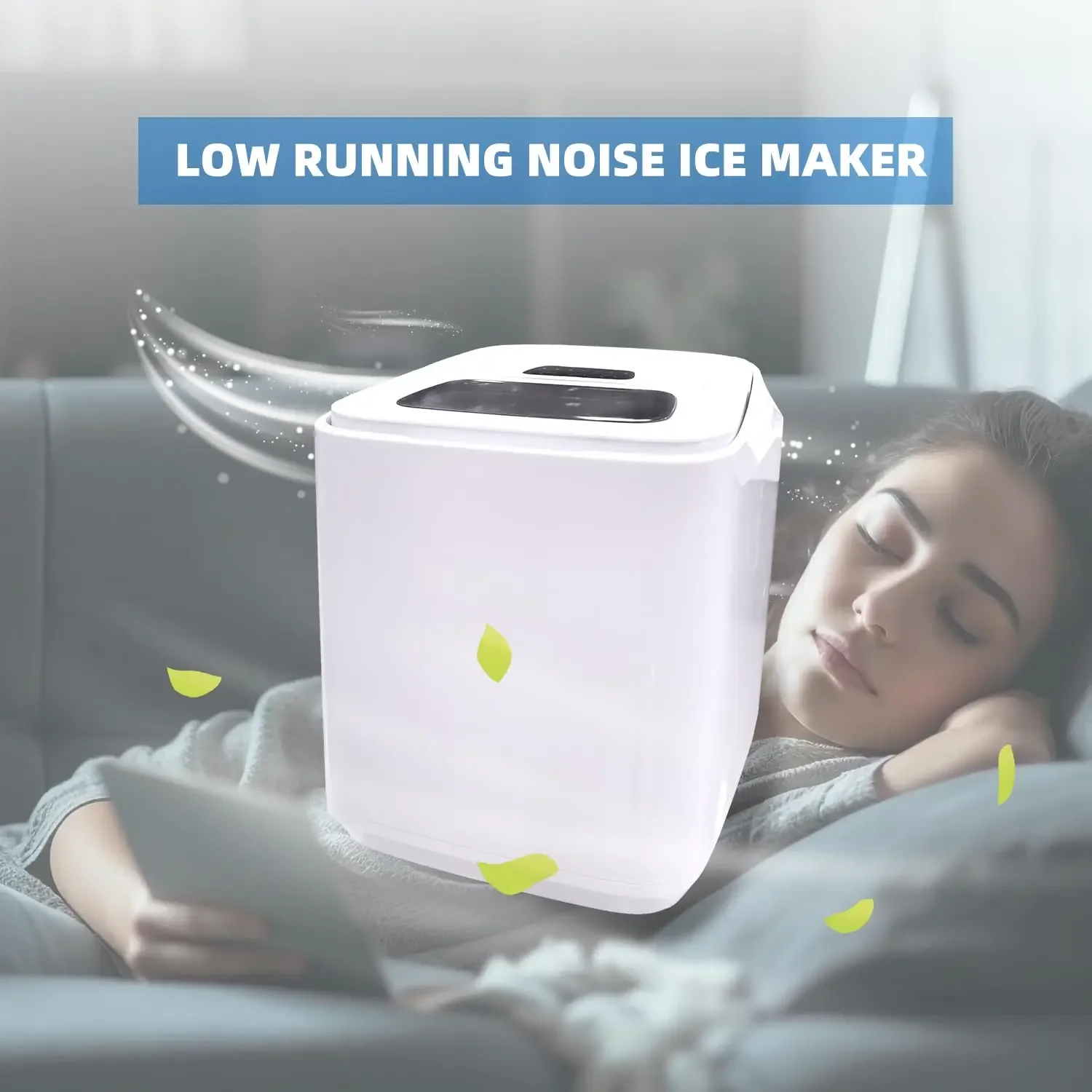 Efficient Countertop Ice Maker, Self-Cleaning 9 Cubes Ice Machine produces 26Lbs in 24H, Ready in 6 Mins with Ice Scoop and Base