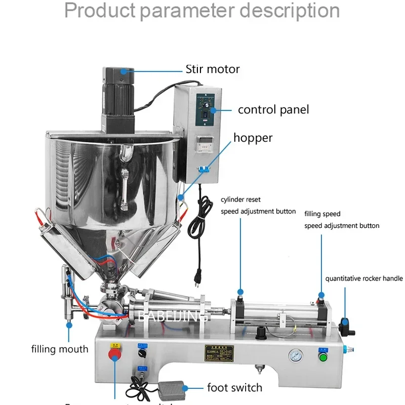 PBOBP Semi-automatic Jam Cream Filling Machine, Mixing Funnel Heating Filling Machine