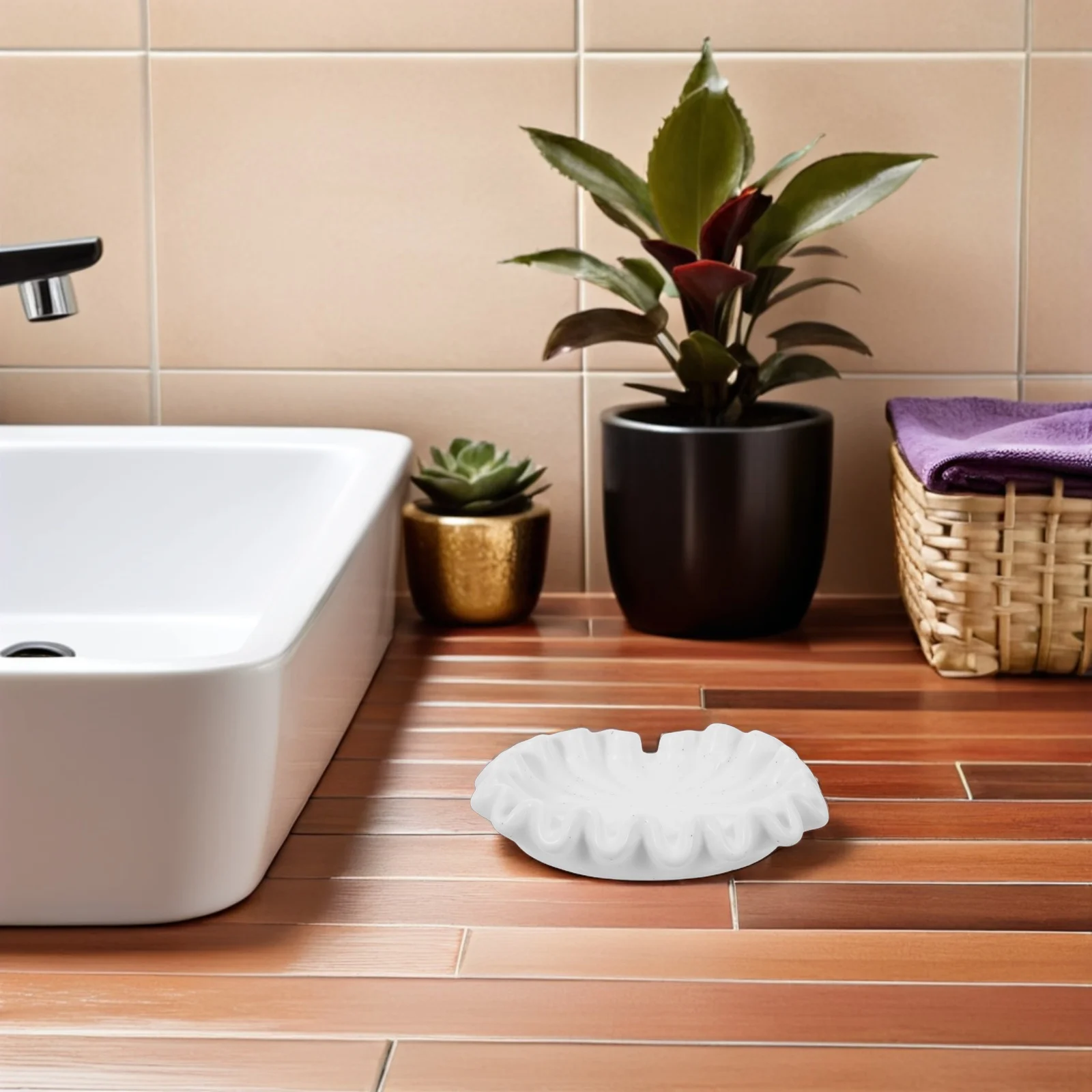 

Bathroom Soap Container Ceramic Holder Tray Lotus Leaf Porcelain Dish Waterfall