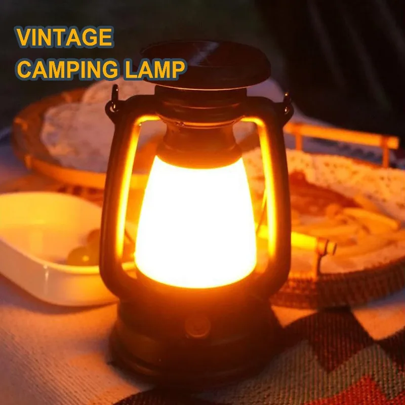 Vintage Camping Lantern IPX4 Waterproof Type‑C Rechargeable 3 Light Modes Portable Outdoor Handheld Camp Lamp