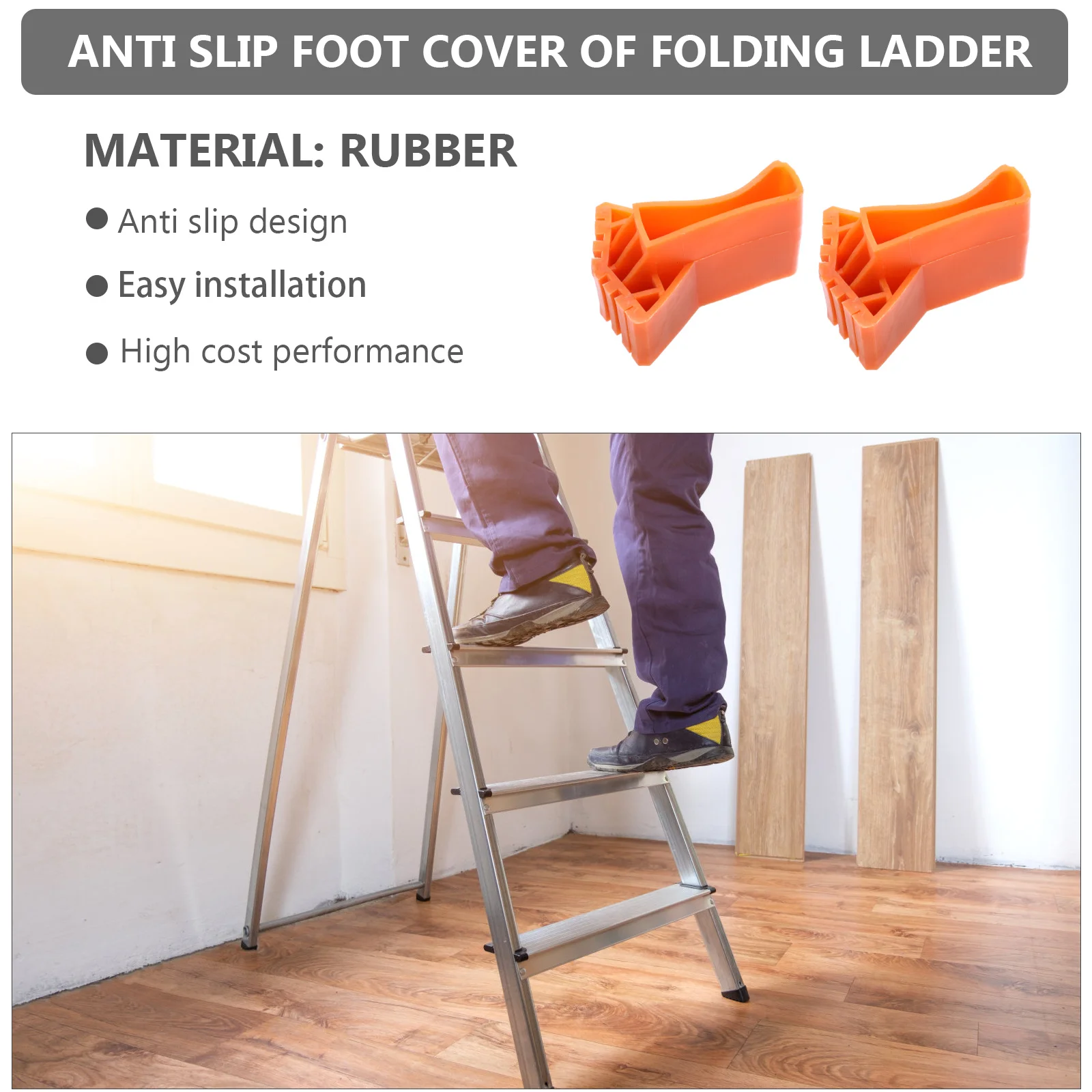 

1 set Anti-Slip Bamboo Foot Covers Herringbone Tread Replacement Parts Thickened Durable Ladder Feet Covers Extension