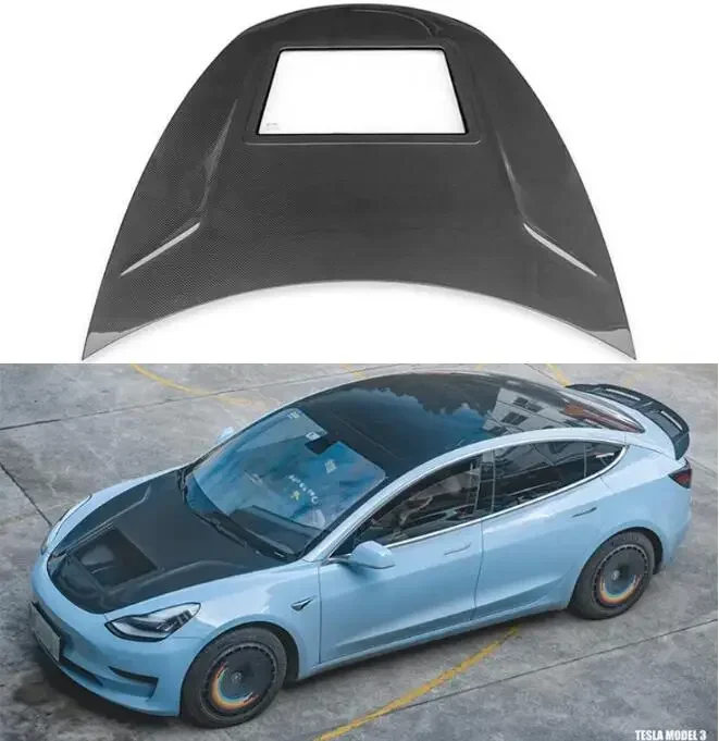 New！ Real Carbon Fiber Transparent Bonnet For Tesla Model 3  2019 2020 2021 2022 2023 Front  Engine Hood Vent Cover