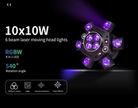 10X10W RGB 6 Head Moving Head Beam Light RGBW 4IN1 Laser Strobe Light DMX Stage Light RGB Beam Light Rotating Disco Party Bar