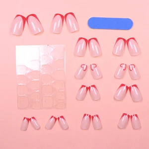 بسيط النبيذ الأحمر الفرنسية الأظافر الكاذبة ، أوروبي وأمريكي نمط فاخر خفيف لتحسين الأظافر ، بقع مسمار قابلة للفصل أعلى 6 مبيعات أظافر فرنسية حمراء - رقم 5