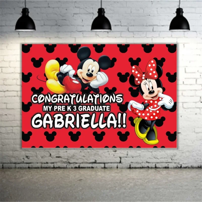 Disney Boys Kids Cartoon Custom Red Mickey Minnie Mouse Clubhouse Backdrop Birthday Party Photography Background Supplies Banner