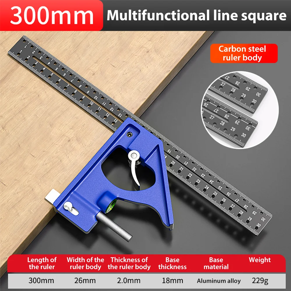 

L Shaped Angle Measuring Ruler 45°/90° Carpentry Protractor Drawing Line Ruler Miter 2-Sided Laser Scale Woodworking Marking