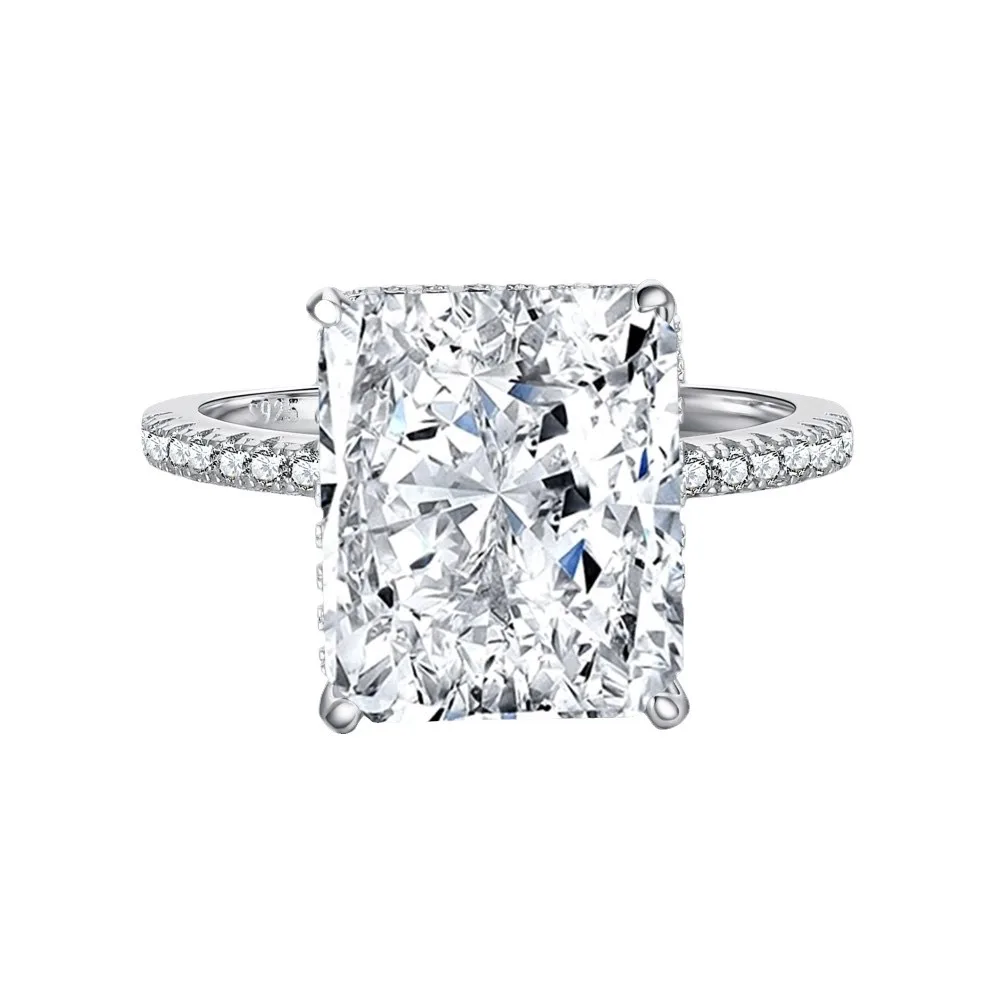 New Arrival Stunning Luxury Jewelry Silver Color High Quality Princess Cut White 5CT AAAA Cubic Zircon Women Wedding Ring