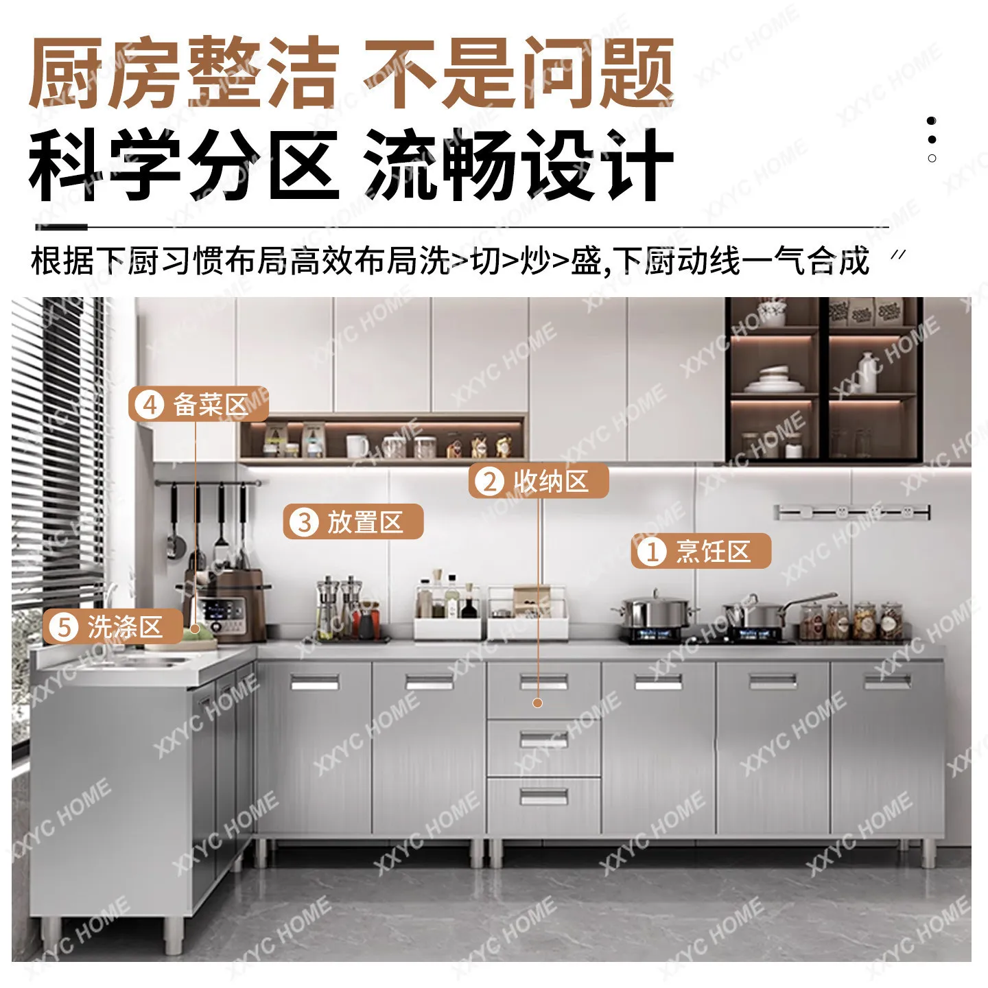 CX 304 integrated stainless steel kitchen cabinets stove integrated rural kitchen storage cupboards