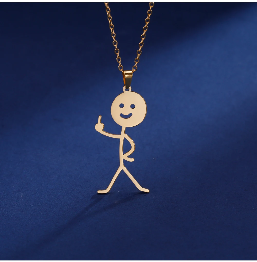 COOLTIME Lustige Mittelfinger Stickman Halskette Edelstahl Hip Hop Doodle Anhänger Halskette für Frauen Männer Punk Schmuck Geschenk – Detail 8