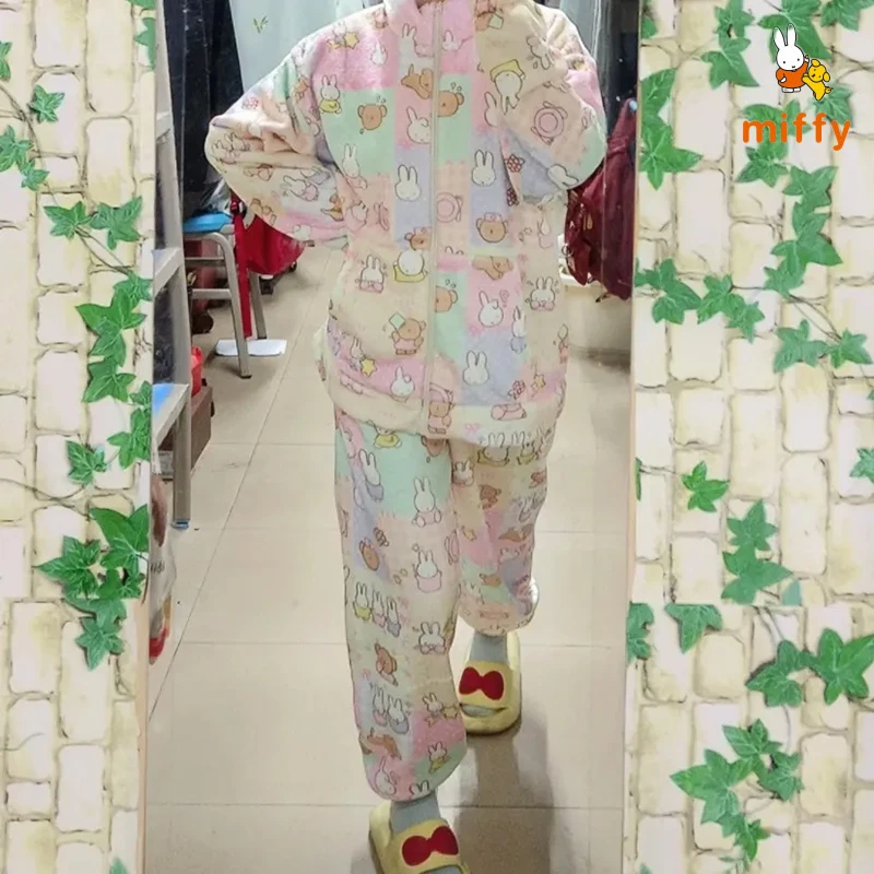 

Cute Miffy Pajamas Cartoon Comfortable Autumn and Winter Warm Home Wear Set Fashion Macaron Colors Loungewear Girl Perfect Gifts