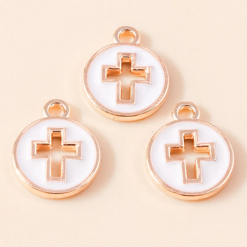 Leslie 10pcs/lot 11*14mm Enamel Charms Hollow Cross Charms Pendants for Earrings Necklaces DIY Jewelry Making Accessories