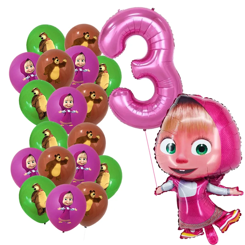 Decoración de Globos de Cumpleaños de Masha y el Oso, Artículos para Fiestas Infantiles, Globos de Número para Baby Shower, Globos de Látex y de Aluminio