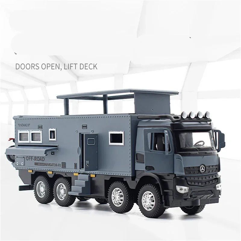 1/28 NOMADISM Arocs Unimog Lega Motorhome Touring Modello di Auto Diecast In Metallo Fuoristrada RV Veicoli Modello Suono Luce Giocattolo Regalo