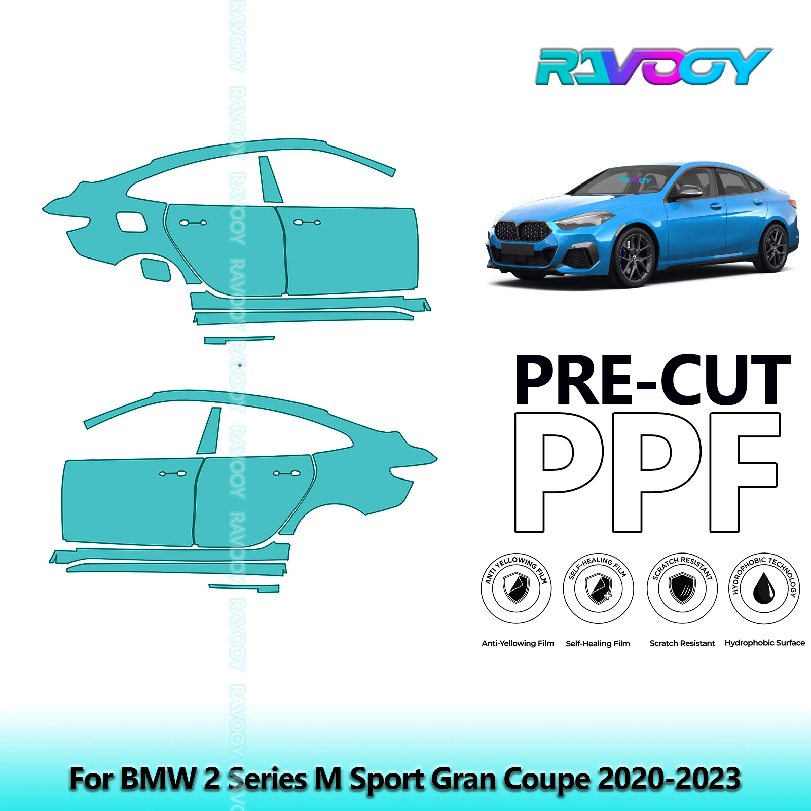 

For BMW 2 Series M Sport Gran Coupe 2020-2023 8.5mil Clear Matte Pre-Cut PPF Door & A/B Pillar Kit TPU Paint Protection Film Set