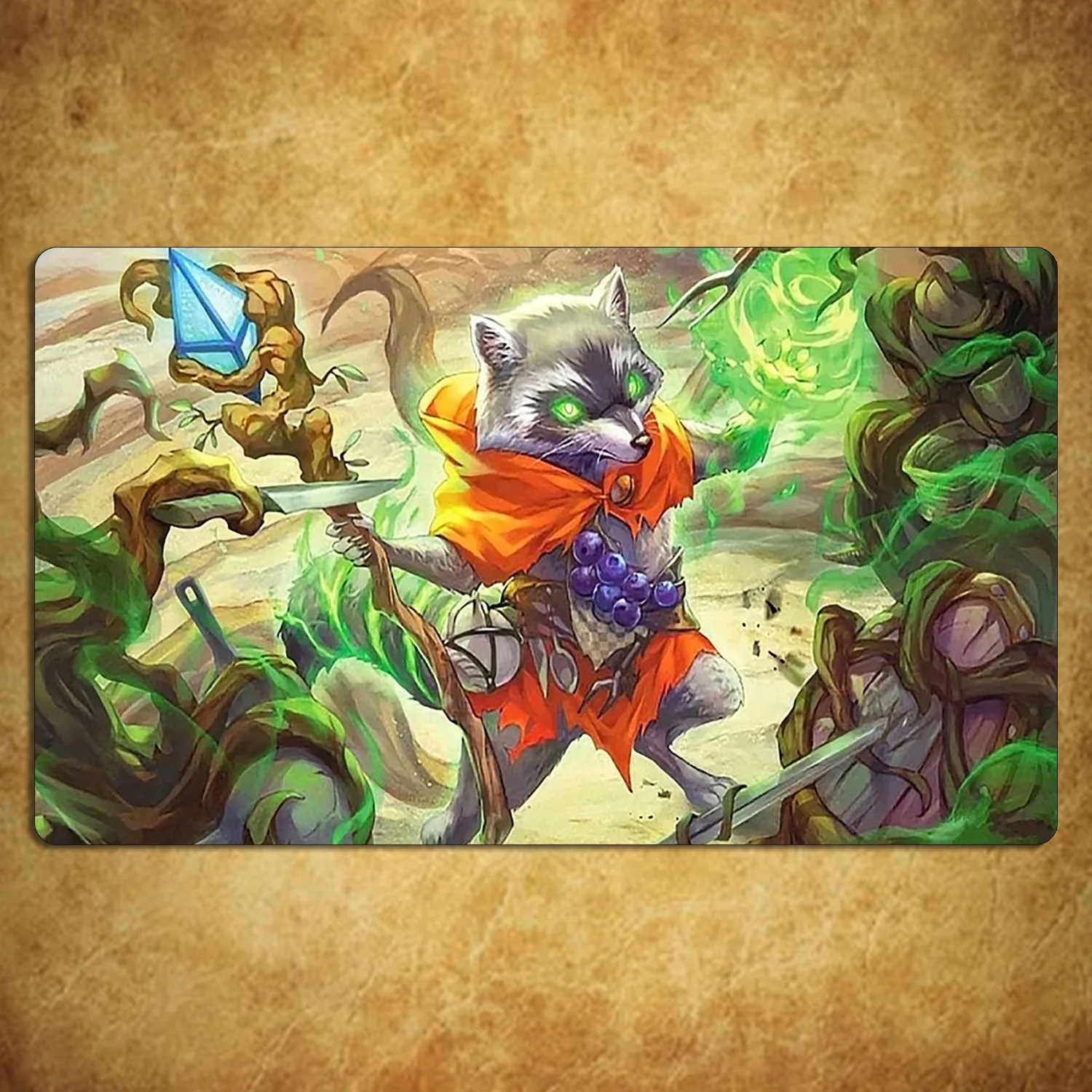 

MTG TCG CCG Play Mat Durable Rubber Non-Slip Surface with Mystical Forest Creature Artwork Trading Card Game Playmats 60X35cm