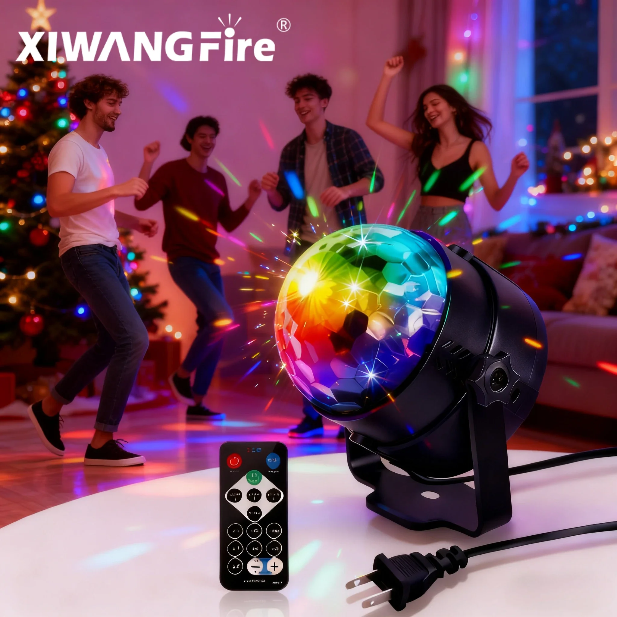RGB Sound Activated LED Disco Ball Light with Remote Control Rotating DJ Stage Lamp for Home Car Party Club Christmas Decoration