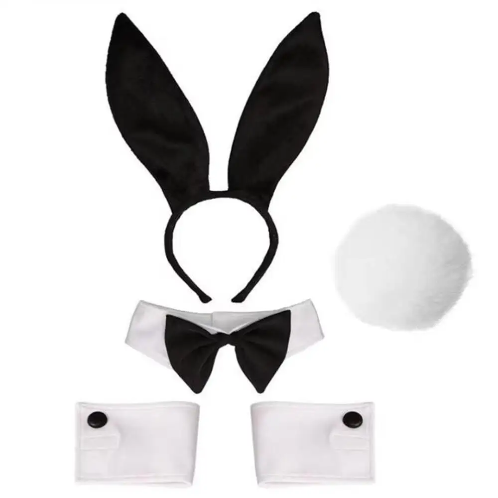 Bunny Girl Headband Cosplay Rabbit Ear Grey Rabbit Plush Earrings Headdress Bendable Earrings Hair Bands Christmas Gift Dress Up