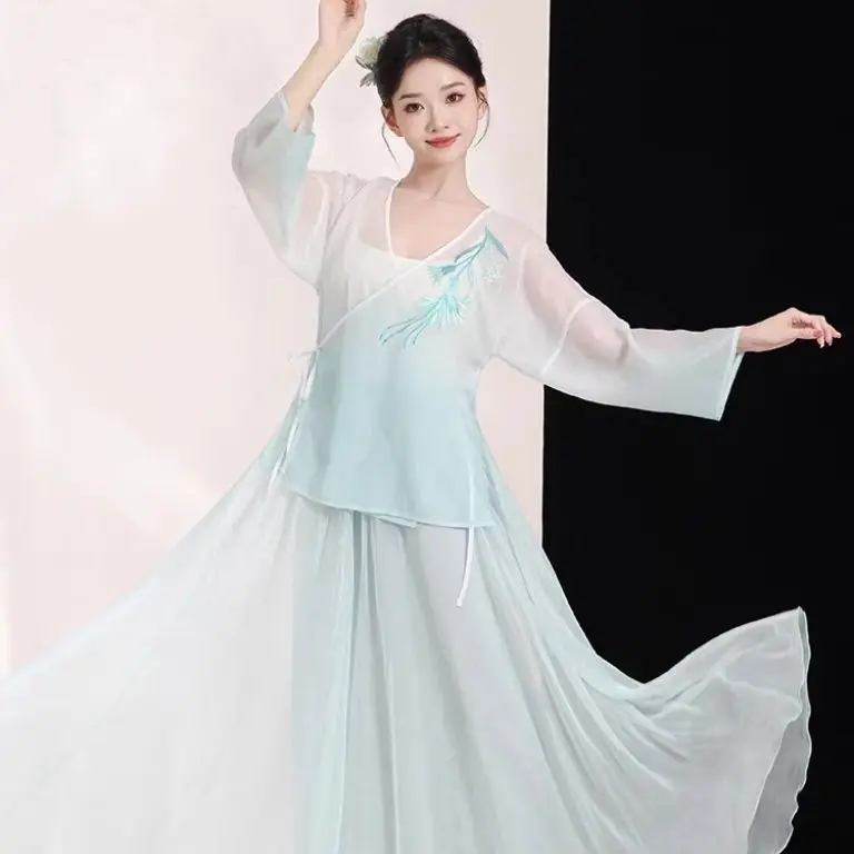 

New Classical Dance Dress, New Chinese Style Immortal Charm, Gradient Embroidered Yarn Dress, Elegant Pants, Skirts, Dance