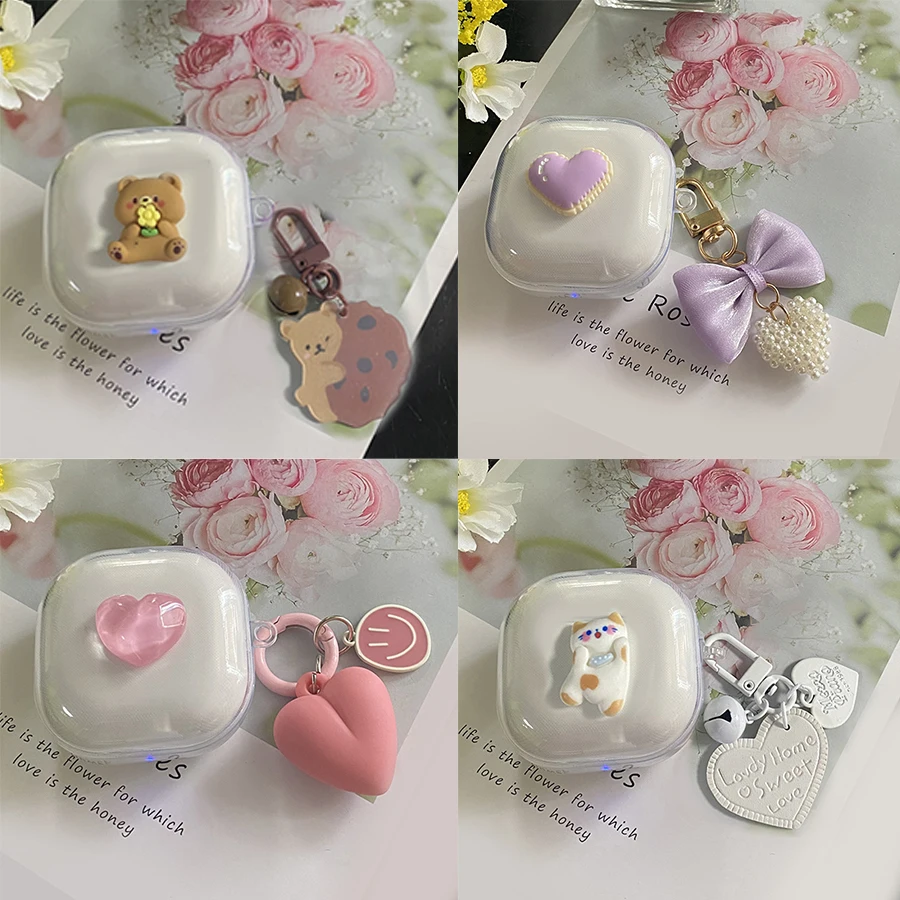 For JBL W300TWS / WAVE FLEX Case Cute Bear/flower Keychain Transparent Earphone Silicone Cover for  jbl wave 300 cover