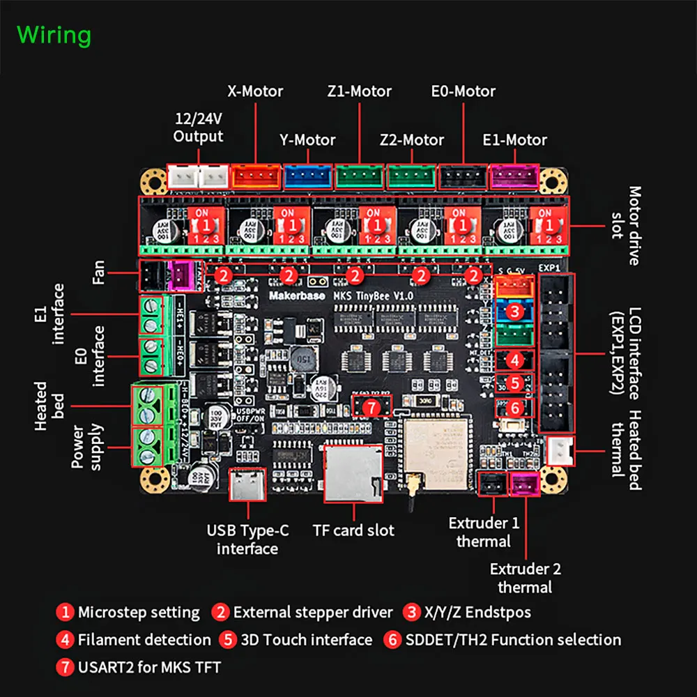 MKS-Placa-mãe TinyBee Impressora 3D, V1.0, ESP32, WiFi, MCU, 32Bit, Tela TFT, Função WiFi, WEB Placa de Controle, Tmc2209 Stepper Driver