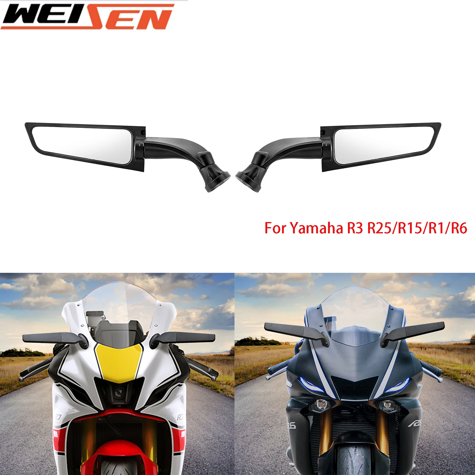 

Motorcycle Bicycle Wind Wing Side Rearview Adjustable Rotating Mirror Black for Yamaha R3 R25 R15 V3 V4 R1 R6 Accessories