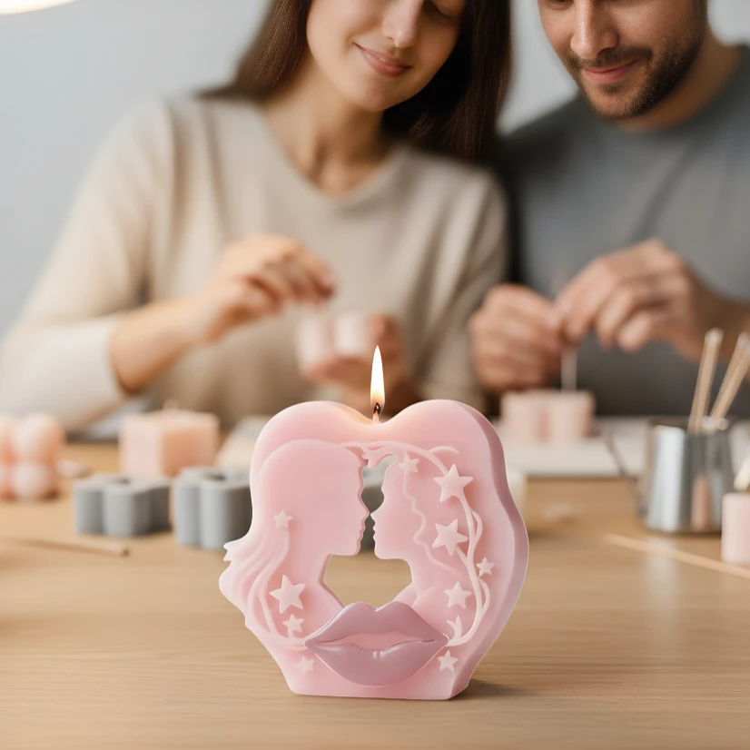 

DIY Lip Silicone Mold for Scented Candles Couple Plaster Ornaments Valentine's Day Gifts Soap Candle Resin Molds Making Supplies