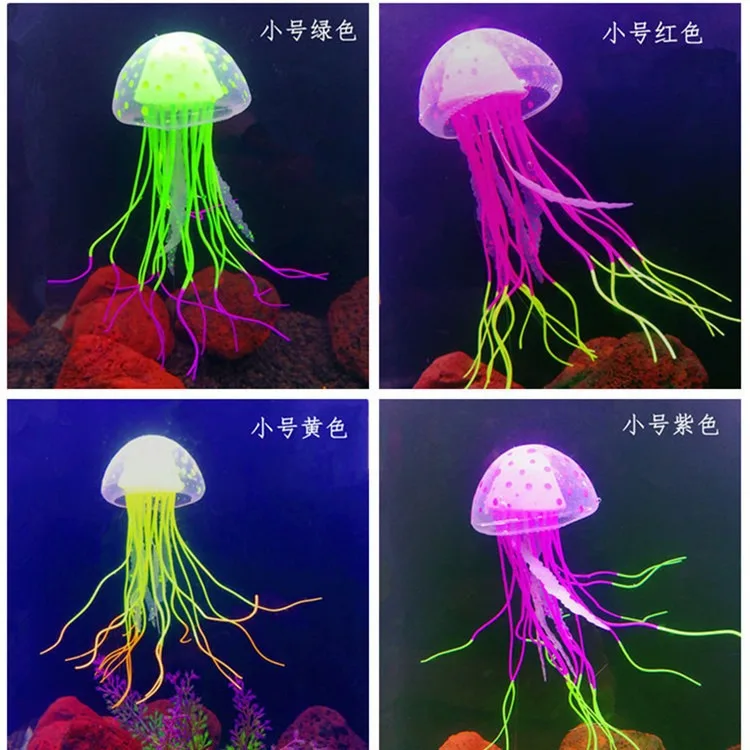 Fish Tank Decoration Silicone Glow-in-the-dark Simulation Jellyfish Small Colorful Fluorescent Fake Jellyfish