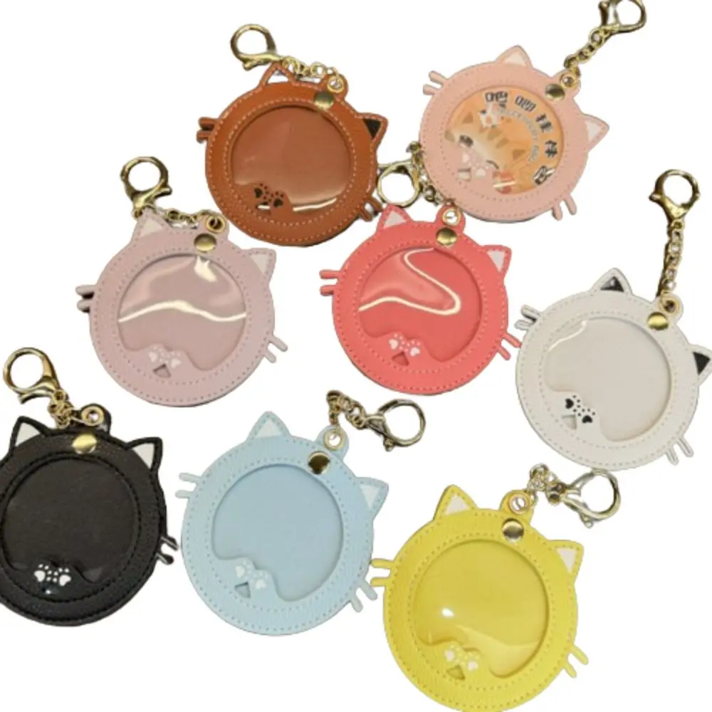 Mini Badge Display Pouch Cartoon Cat Shape Anime Badge Storage Bag Portable Pu Leather Badge Protector Keychain Bag Accessories
