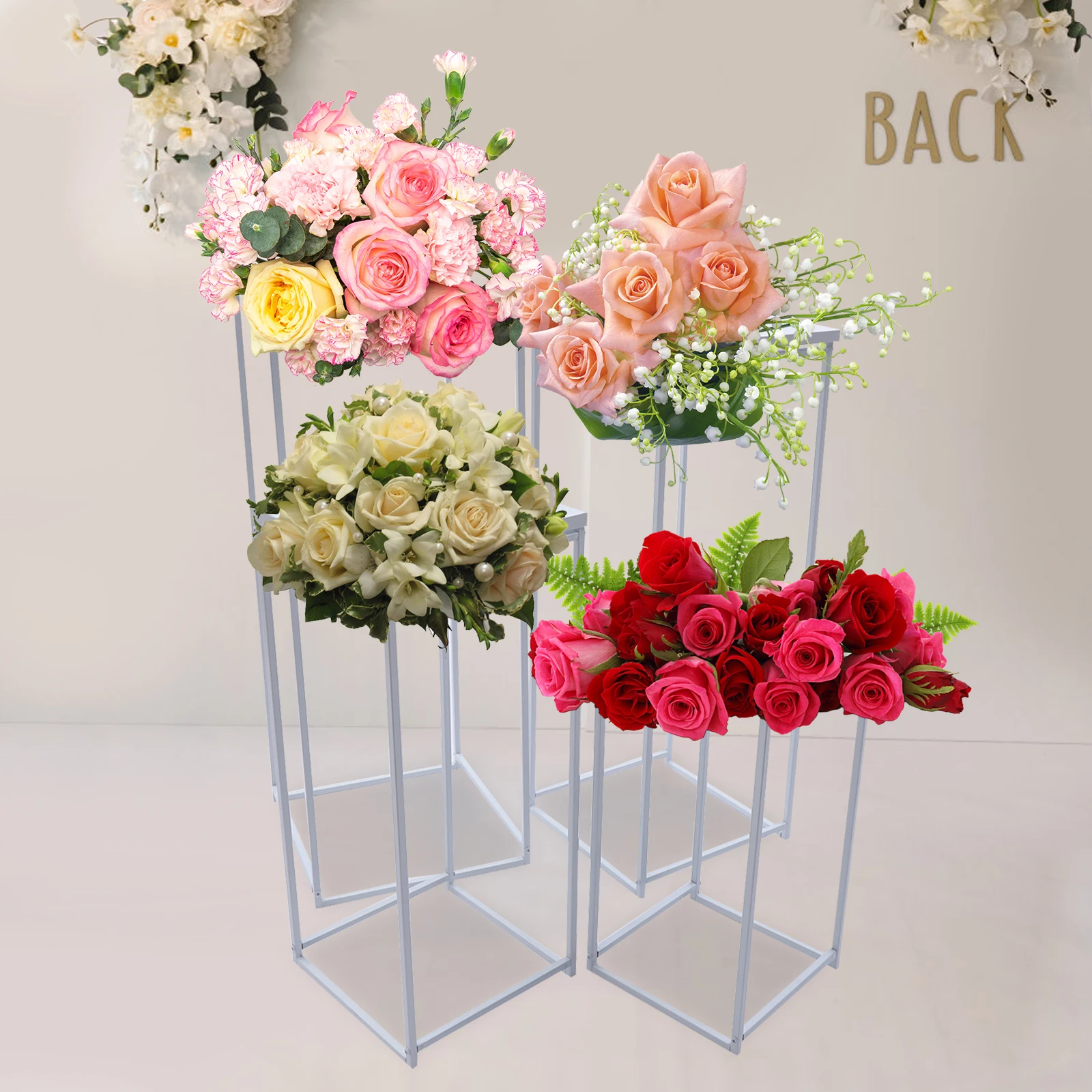 Gold Flower Floor Stand 4Pcs Metal Column Rack for Flower Arrangement Wedding Party Centerpiece Decoration